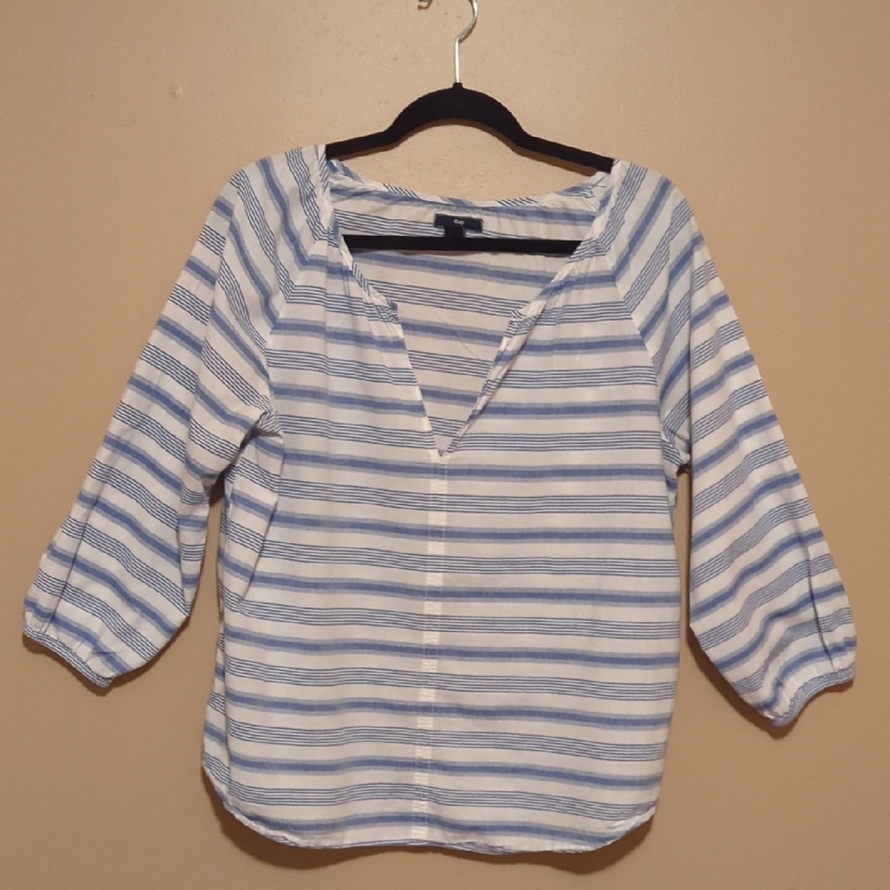 GAP Light Blue and White Striped Blouse